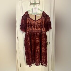Ivy City Co Burgundy Lace Dress